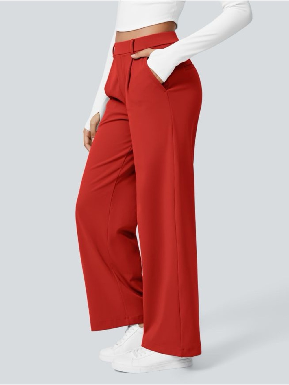 Halara M Wide Leg Pull On Pants w Pockets Preppy Office Stretchy Minimalist
